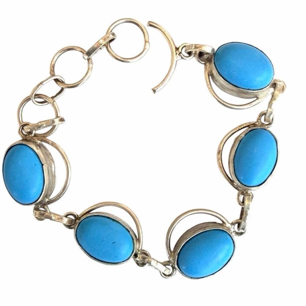 Silver Tone Turquoise tone Link Bracelet